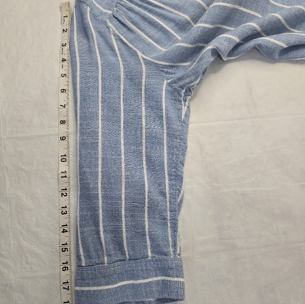 Nine West Lucy Popover Tunic Top Blue White Stripes 3/4 Roll Tab Sleeves M - Picture 11 of 12